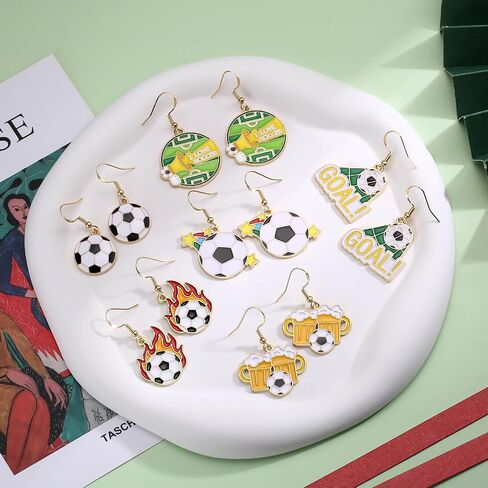 Soccer Earrings Set for Women 6 Pairs Enamel Football Dangle Earrings Sports Fan Jewelry for Game Day FIFA World Cup 2026 Inspired Accessories Cute Soccer Gifts in Saudi Arabia