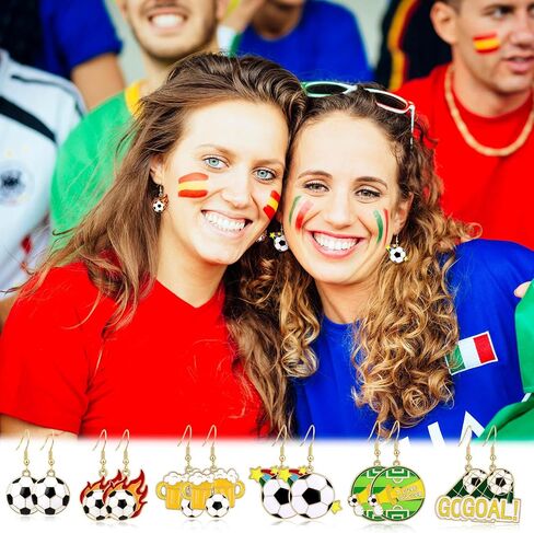 Soccer Earrings Set for Women 6 Pairs Enamel Football Dangle Earrings Sports Fan Jewelry for Game Day FIFA World Cup 2026 Inspired Accessories Cute Soccer Gifts in Saudi Arabia