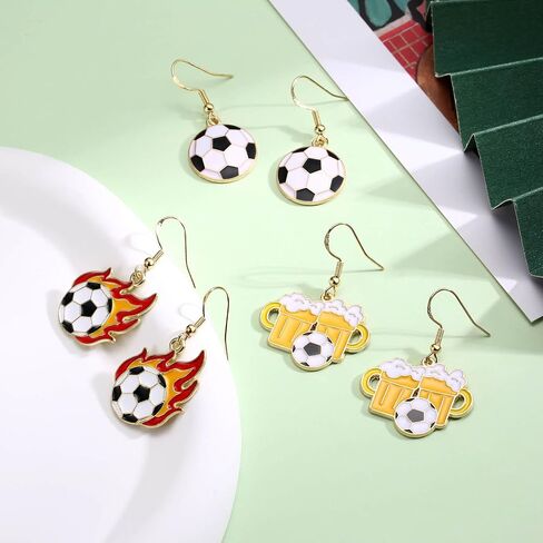Soccer Earrings Set for Women 6 Pairs Enamel Football Dangle Earrings Sports Fan Jewelry for Game Day FIFA World Cup 2026 Inspired Accessories Cute Soccer Gifts in Saudi Arabia
