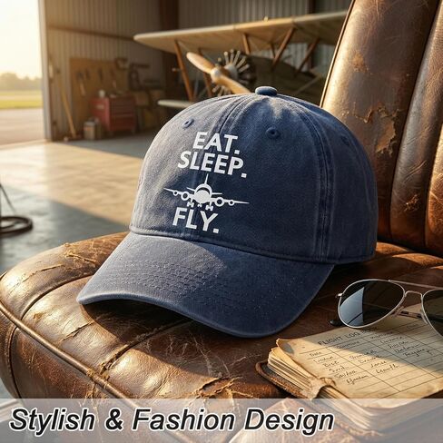 Pilot Gifts for Men, Aviation Gift for Aviator Attendant Aeronautics Aeronautical Student- Vintage Washed Hat for Birthday Christmas Graduation - Eat Sleep Fly - Adjustable Baseball Cap in Saudi Arabia
