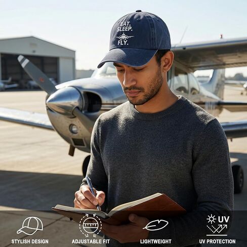 Pilot Gifts for Men, Aviation Gift for Aviator Attendant Aeronautics Aeronautical Student- Vintage Washed Hat for Birthday Christmas Graduation - Eat Sleep Fly - Adjustable Baseball Cap in Saudi Arabia