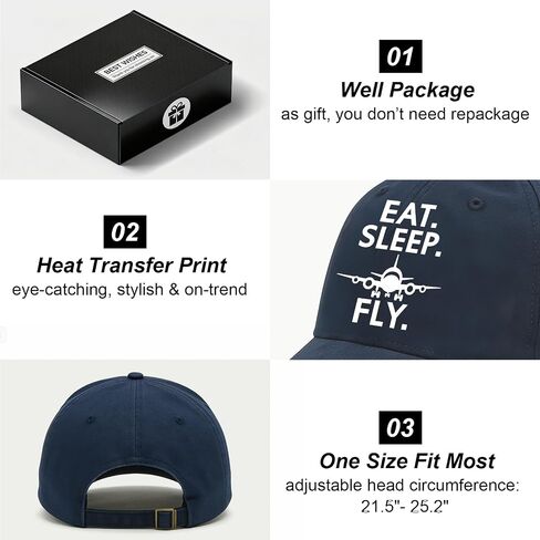 Pilot Gifts for Men, Aviation Gift for Aviator Attendant Aeronautics Aeronautical Student- Vintage Washed Hat for Birthday Christmas Graduation - Eat Sleep Fly - Adjustable Baseball Cap in Saudi Arabia