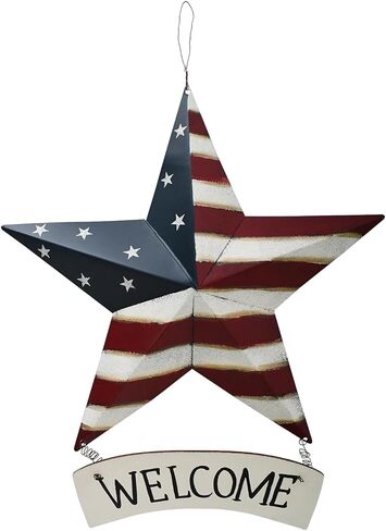 Linfevisi Metal American Flag Barn Star Wall Decor Patriotic Hanging USA Red White Blue Star Stripes Welcome Wall Art Outdoor 4th of July Decorations for Door Window Outside Country Farmhouse 12 Inch in Saudi Arabia