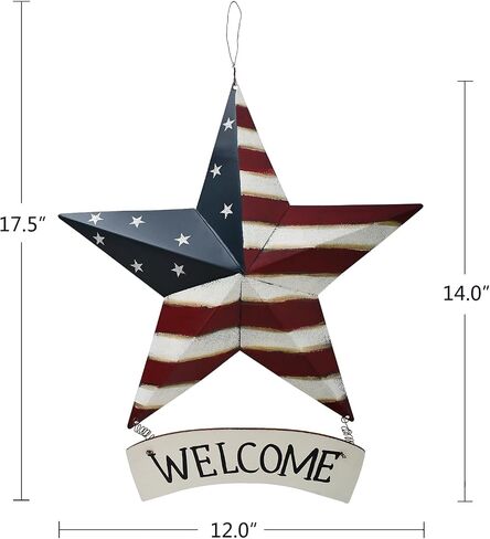 Linfevisi Metal American Flag Barn Star Wall Decor Patriotic Hanging USA Red White Blue Star Stripes Welcome Wall Art Outdoor 4th of July Decorations for Door Window Outside Country Farmhouse 12 Inch in Saudi Arabia
