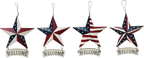 Linfevisi Metal American Flag Barn Star Wall Decor Patriotic Hanging USA Red White Blue Star Stripes Welcome Wall Art Outdoor 4th of July Decorations for Door Window Outside Country Farmhouse 12 Inch in Saudi Arabia