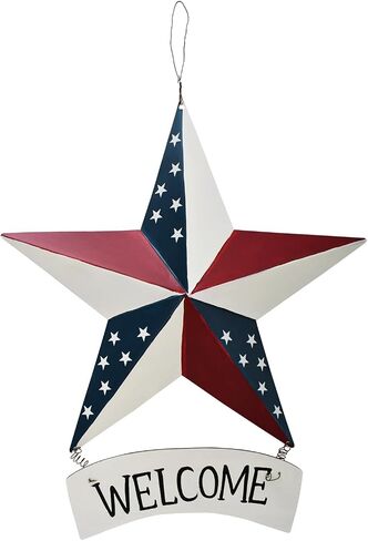 Linfevisi Metal American Flag Barn Star Wall Decor Patriotic Hanging USA Red White Blue Star Stripes Welcome Wall Art Outdoor 4th of July Decorations for Door Window Outside Country Farmhouse 12 Inch in Saudi Arabia