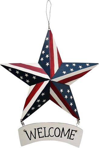 Linfevisi Metal American Flag Barn Star Wall Decor Patriotic Hanging USA Red White Blue Star Stripes Welcome Wall Art Outdoor 4th of July Decorations for Door Window Outside Country Farmhouse 12 Inch in Saudi Arabia