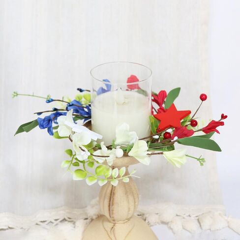 2 Pieces 4th of July Candle Rings Wreaths,Red White Blue Patriotic Star Flower Candle Rings Wreaths,Independence Day Artificial Flower Candle Holder,4th of July Table Decorations Home Decors Supplies in Saudi Arabia