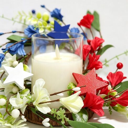 2 Pieces 4th of July Candle Rings Wreaths,Red White Blue Patriotic Star Flower Candle Rings Wreaths,Independence Day Artificial Flower Candle Holder,4th of July Table Decorations Home Decors Supplies in Saudi Arabia