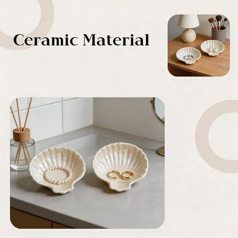2 Pack Ceramic Shell Jewelry Tray, Iridescent White Jewelry Plate Dish, Decorative Shell Jewelry Dish for Rings, Earrings, Necklaces, Bathroom & Vanity Decor in Kuwait