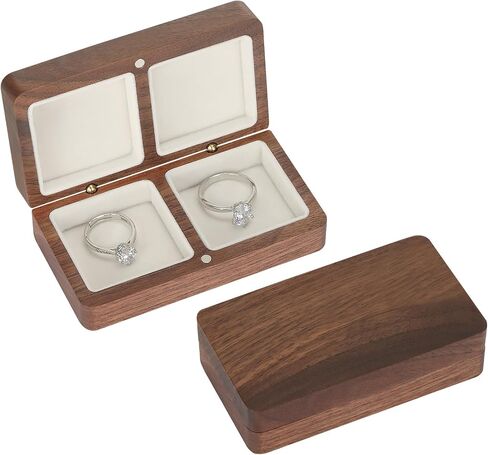 LETURE Wooden Double Wedding Ring Box for Engagement Proposal Ceremony Travel, Small Jewelry Holder Storage Gift Case for Ring Earring Stud Bracelet Necklace, Rings Bearer Boxes (Black) in Kuwait
