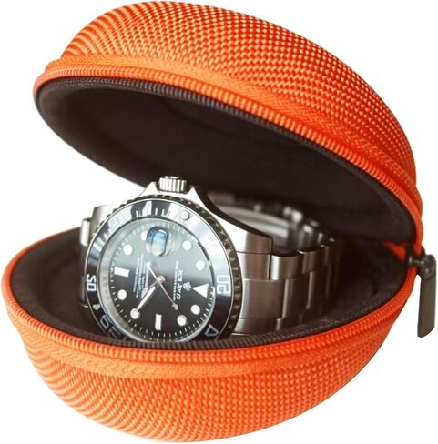 Portable Single Watch Case | Zippered Travel Storage Box with Soft Cushion For Wristwatches & Smart Watches up to 50mm Compact Protection for Men & Women (Green) in Kuwait