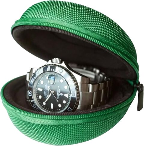 Portable Single Watch Case | Zippered Travel Storage Box with Soft Cushion For Wristwatches & Smart Watches up to 50mm Compact Protection for Men & Women (Green) in Kuwait