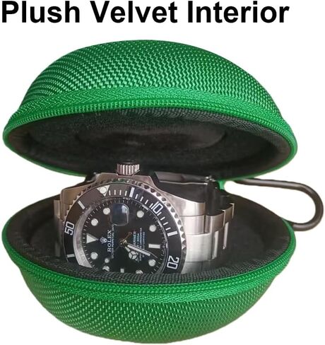Portable Single Watch Case | Zippered Travel Storage Box with Soft Cushion For Wristwatches & Smart Watches up to 50mm Compact Protection for Men & Women (Green) in Kuwait
