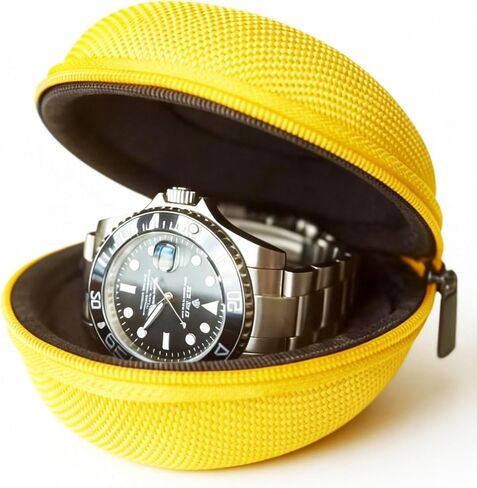 Portable Single Watch Case | Zippered Travel Storage Box with Soft Cushion For Wristwatches & Smart Watches up to 50mm Compact Protection for Men & Women (Green) in Kuwait