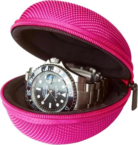 Portable Single Watch Case | Zippered Travel Storage Box with Soft Cushion For Wristwatches & Smart Watches up to 50mm Compact Protection for Men & Women (Green) in Kuwait