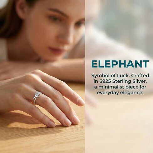 S925 Sterling Silver Elephant Ring for Women Men, Adjustable Open Band Cute Lucky Jewelry in Saudi Arabia