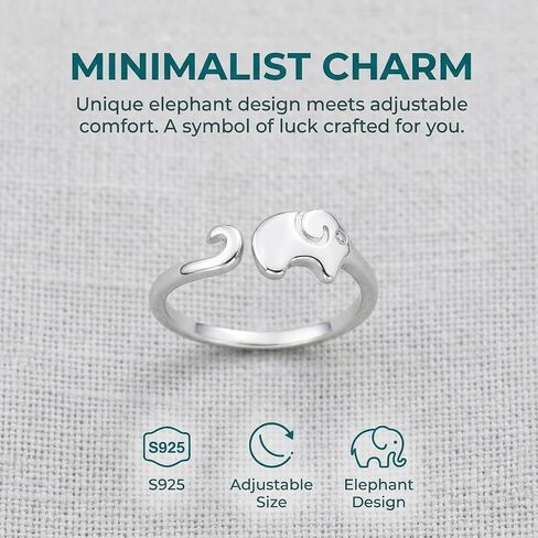 S925 Sterling Silver Elephant Ring for Women Men, Adjustable Open Band Cute Lucky Jewelry in Saudi Arabia