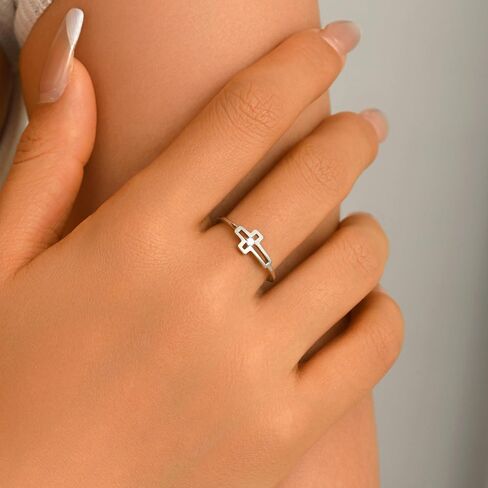 Cross CZ Crystal Ring for Women 925 Sterling Silver Hollow-out Cross Ring Purity Christian Jesus Promise Rings Religious Faith Birthday Wedding Graduation Baptism Jewelry Gifts for Mother Daughter in Saudi Arabia