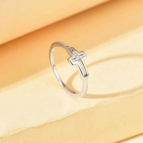 Cross CZ Crystal Ring for Women 925 Sterling Silver Hollow-out Cross Ring Purity Christian Jesus Promise Rings Religious Faith Birthday Wedding Graduation Baptism Jewelry Gifts for Mother Daughter in Saudi Arabia