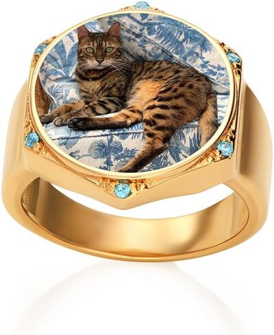 Coco Hexagon Signet Ring – Personalized Photo Ring with Six Blue Cubic Zirconia – Available in Silver or Gold Finish – Nicky Hilton Collection in Saudi Arabia