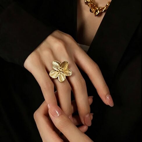 18K Gold Plated Stackable Rings Set for Women, 12Pcs Dainty Flower Pearl Finger Rings Pack, Chunky Minimalist Band Rings — Mixed Sizes, Trendy Statement Jewelry Gift in Saudi Arabia