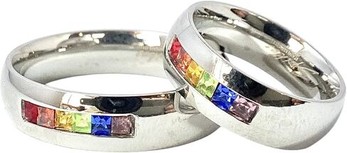 خاتم إصبع رائع من الفولاذ المقاوم للصدأ 316L بألوان قوس قزح من CZ Gems - حجم السوار - 5، 6، 7، 8، 9، 10، 11، 12، 13 in Kuwait