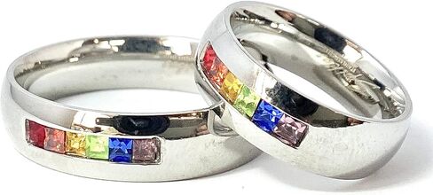 خاتم إصبع رائع من الفولاذ المقاوم للصدأ 316L بألوان قوس قزح من CZ Gems - حجم السوار - 5، 6، 7، 8، 9، 10، 11، 12، 13 in Kuwait
