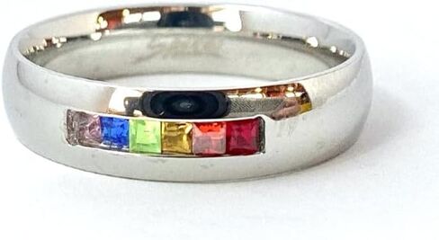 خاتم إصبع رائع من الفولاذ المقاوم للصدأ 316L بألوان قوس قزح من CZ Gems - حجم السوار - 5، 6، 7، 8، 9، 10، 11، 12، 13 in Kuwait