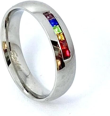 خاتم إصبع رائع من الفولاذ المقاوم للصدأ 316L بألوان قوس قزح من CZ Gems - حجم السوار - 5، 6، 7، 8، 9، 10، 11، 12، 13 in Kuwait