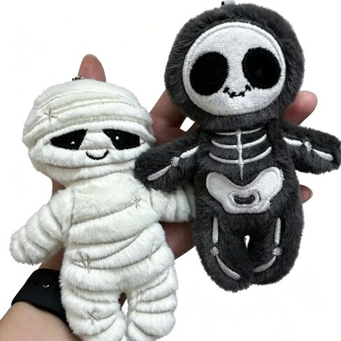 2 Pack Halloween Plush Keychain Set, Cute Mummy and Skeleton Plush Doll Key Rings, Soft Stuffed Halloween Backpack Charms for Keys, Bags, Purse Decorations in Saudi Arabia
