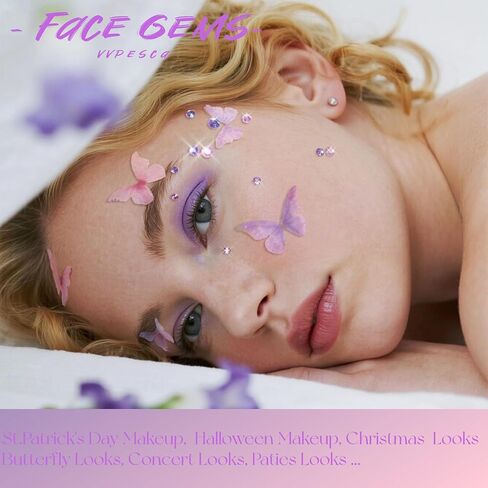 Iridescent Butterfly Face Eye Stickers, Self-Adhesive Face Jewels, Gem Stickers for Makeup, Assorted Sizes Rhinestones Stickers, Gems for Face - Body - Hair - Eye - Ear-Nail (Clear&Butterfly) in Kuwait