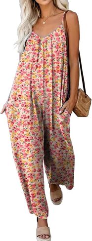 KMAZN Womens Casual Sleeveless Bohemian Beach Jumpsuits Wide Leg One Piece Travel Vacation Clothes 12G in Saudi Arabia