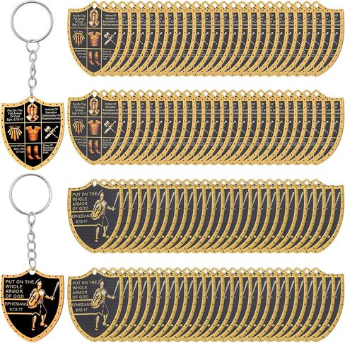 100 Pcs Christian Put on The Whole Armor of God Keychain Bulk Religious Gifts for Men Women - Acrylic Dog Tag Favor with Inspirational Message (1.77 Inches) in Saudi Arabia