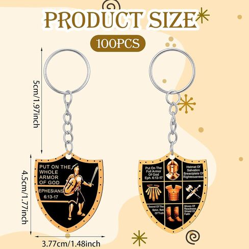100 Pcs Christian Put on The Whole Armor of God Keychain Bulk Religious Gifts for Men Women - Acrylic Dog Tag Favor with Inspirational Message (1.77 Inches) in Saudi Arabia