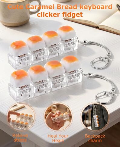 2 PCS Keyboard Fidget Keychain, Caramel Bread Relief Stress Clicky Key Board Keychain for Adults in Saudi Arabia