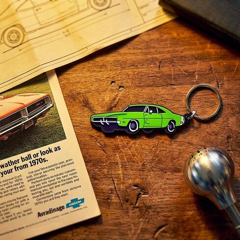 Vintage Ltd. Keychain Inspired by 1969 Dodge Charger – Soft Durable Rubber Key FOB – Classic Muscle Car Accessory – Gift for Dodge Owners (Bright Green Metallic) in Saudi Arabia