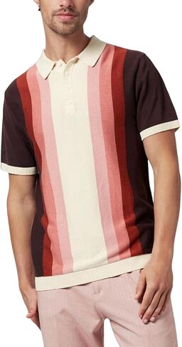 Men's Fashion Polo Short Sleeve Shirts Vintage Striped Knitting T Shirts Casual Slim Fit Golf Top in Saudi Arabia