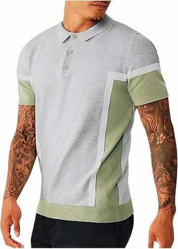 Men's Fashion Polo Short Sleeve Shirts Vintage Striped Knitting T Shirts Casual Slim Fit Golf Top in Saudi Arabia