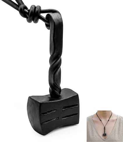 Lord of Battles Medieval Thor Hammer Pendant Necklace with Adjustable Leather Cord Viking Mjolnir Necklace Hand forged Iron Pendant Norseman Necklace Jewelry Gift for Men Women in Kuwait