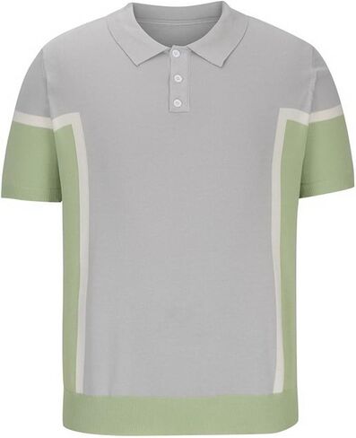 Men's Fashion Polo Short Sleeve Shirts Vintage Striped Knitting T Shirts Casual Slim Fit Golf Top in Saudi Arabia