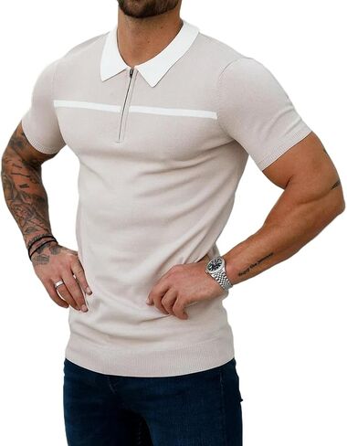 Men's Fashion Polo Short Sleeve Shirts Vintage Striped Knitting T Shirts Casual Slim Fit Golf Top in Saudi Arabia