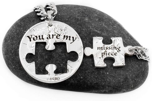 Puzzle Piece Couples Necklaces | You Are My Missing Piece, Hand Cut Coin in Saudi Arabia