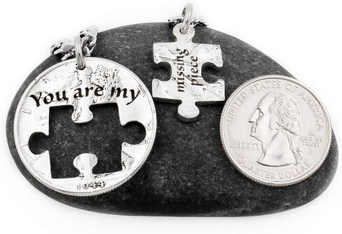 Puzzle Piece Couples Necklaces | You Are My Missing Piece, Hand Cut Coin in Saudi Arabia