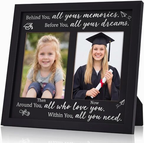 Wenqik Then and Now Graduation Picture Frame Double 5x7 Photo Frame Class of 2026 Graduation Gifts for Son Daughter High School College Graduates Wooden Photoframe Graduate Keepsake(Silver,Classic) in Kuwait