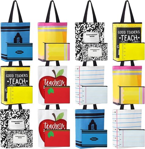 Paterr Back to School Teacher Gift Bulk Canvas Tote Bag Pencil Pouch Makeup Bags Thank You Teacher Gifts for Women Supplies in Saudi Arabia
