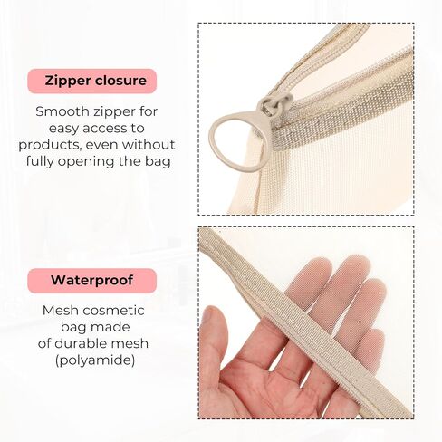 3 PCS Makeup Brush Pouch, Mesh Makeup Bag, Nylon Zipper Pouch, Mesh Makeups Brush Bag, Portable Clear Travel Cosmetic Bags, Small Organizer for Home Office Accessories in Saudi Arabia