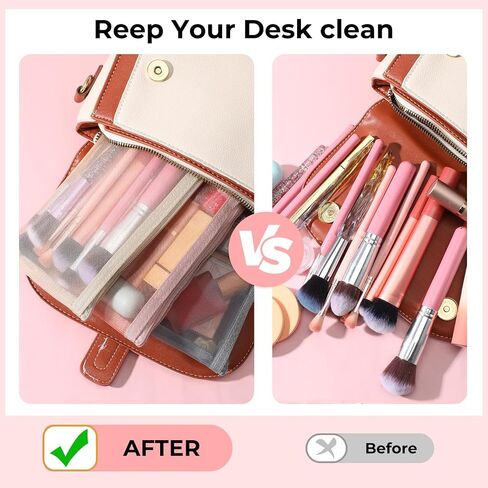 3 PCS Makeup Brush Pouch, Mesh Makeup Bag, Nylon Zipper Pouch, Mesh Makeups Brush Bag, Portable Clear Travel Cosmetic Bags, Small Organizer for Home Office Accessories in Saudi Arabia