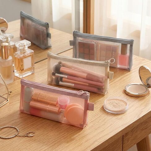 3 PCS Makeup Brush Pouch, Mesh Makeup Bag, Nylon Zipper Pouch, Mesh Makeups Brush Bag, Portable Clear Travel Cosmetic Bags, Small Organizer for Home Office Accessories in Saudi Arabia