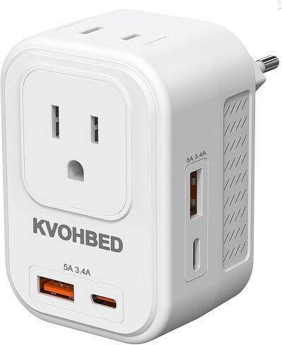 Voltage Converter US to Europe Travel: 220V to 110V Converter for European Country, Adapter with Fast Charging 2 USB A&2 Type C Worldwide Power Converter Adapter Combo for Germ, France, Italy, etc in Saudi Arabia